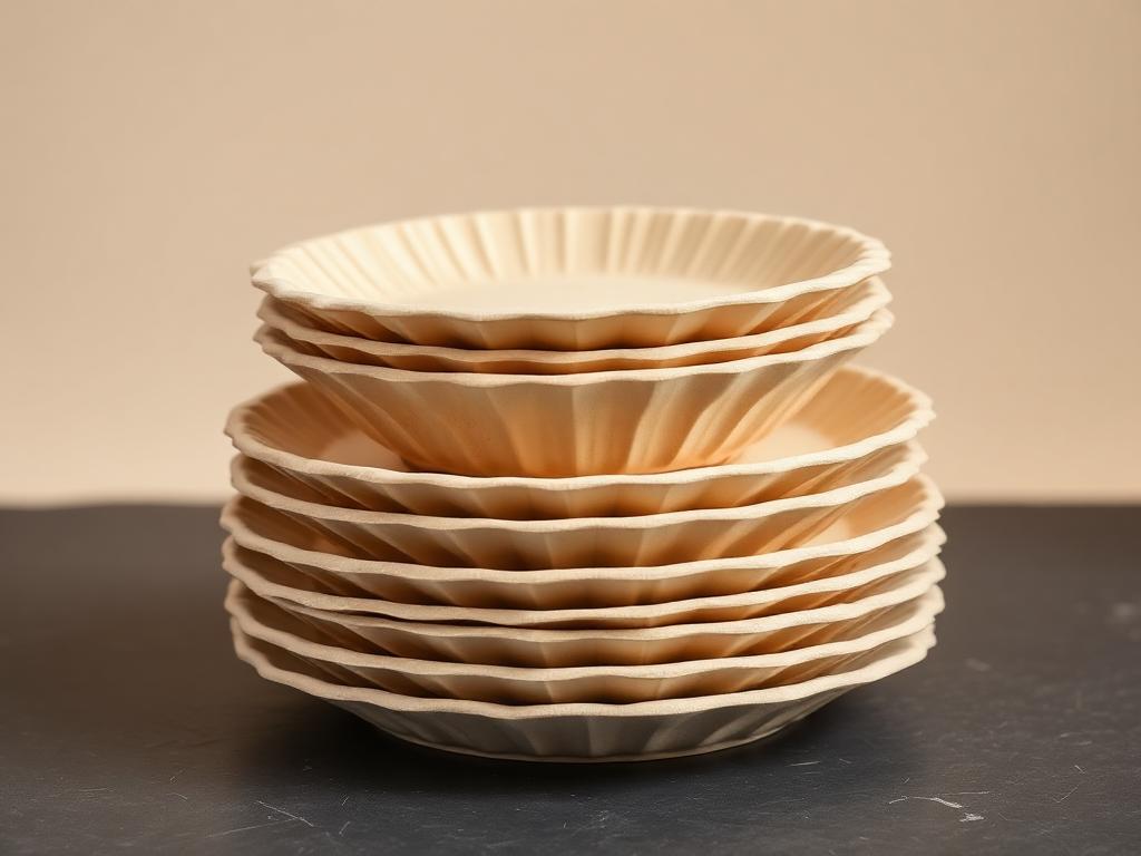 Stack of compostable sugarcane bagasse plates and bowls exported by Traddic Global