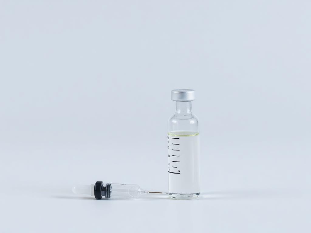 Clear glass vial of injectable ondansetron solution with a syringe